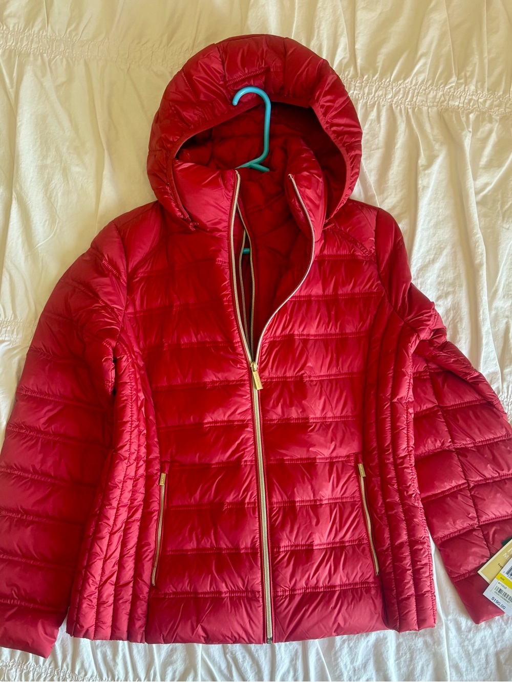 Michael Kors Red Hooded Packable Puffer Jacket